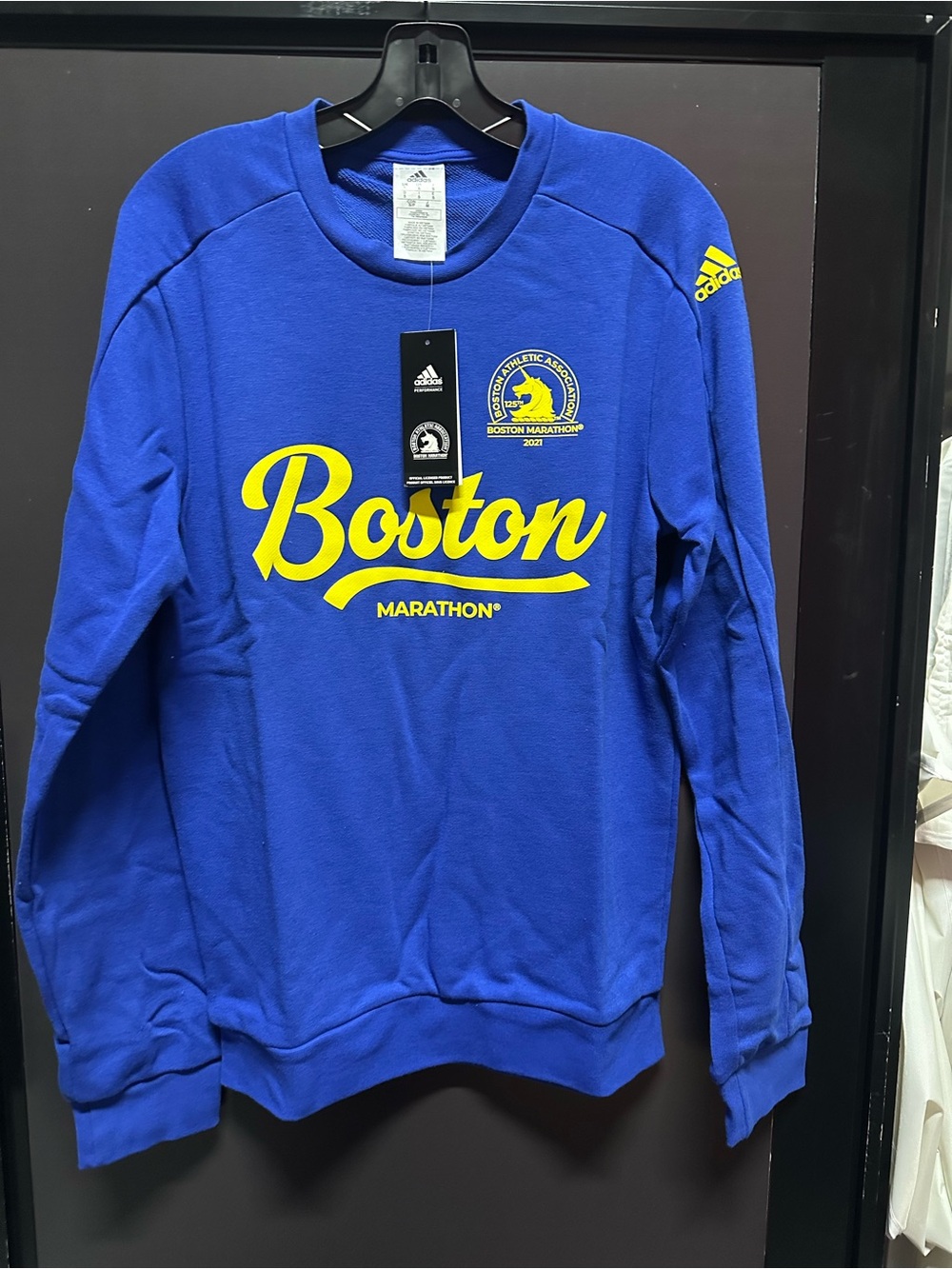 Adidas Men Boston Marathon 21" Crewneck Sweater - Royal Blue/Yellow HB8927